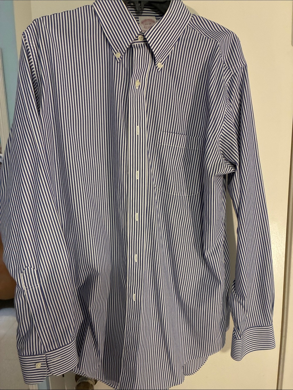 Brooks Brothers Navy and White Striped Button-Down Dress Shirt